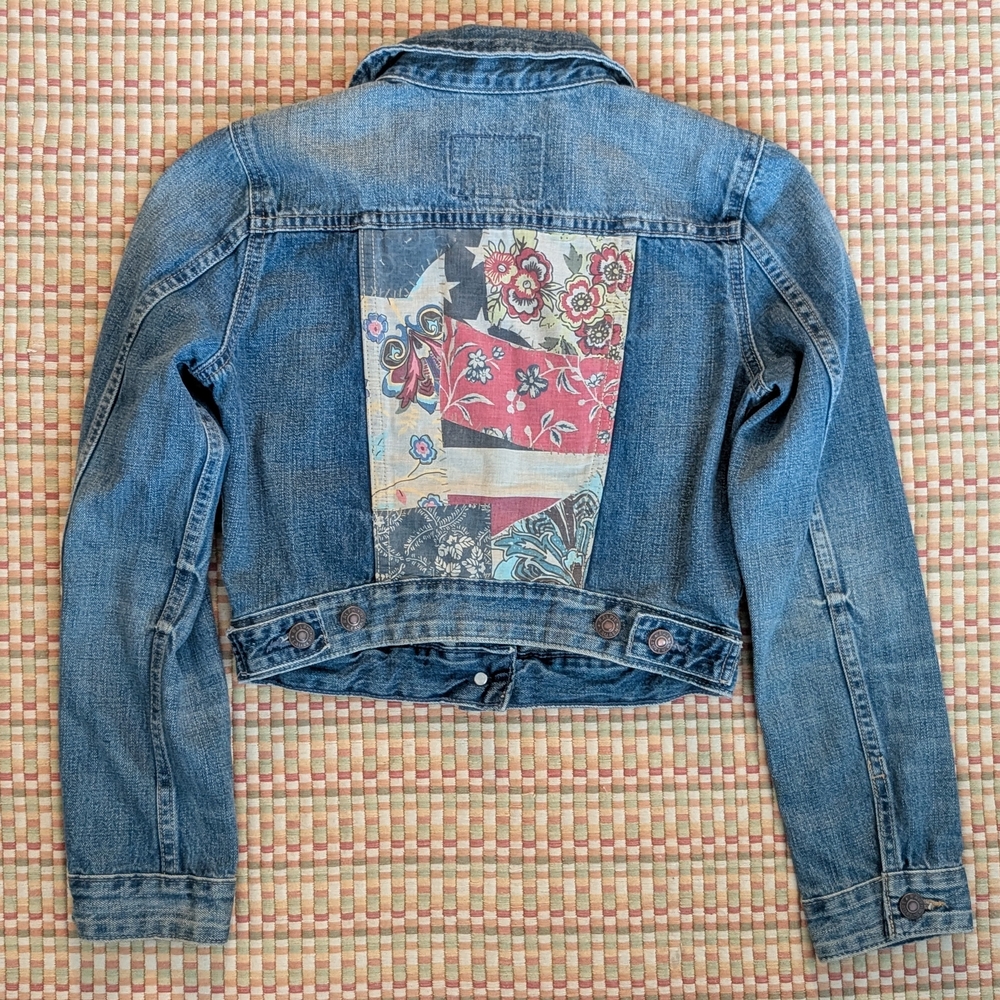 Ralph Lauren Girls Blue Denim Cropped Jean Jacket Patchwork Distressed